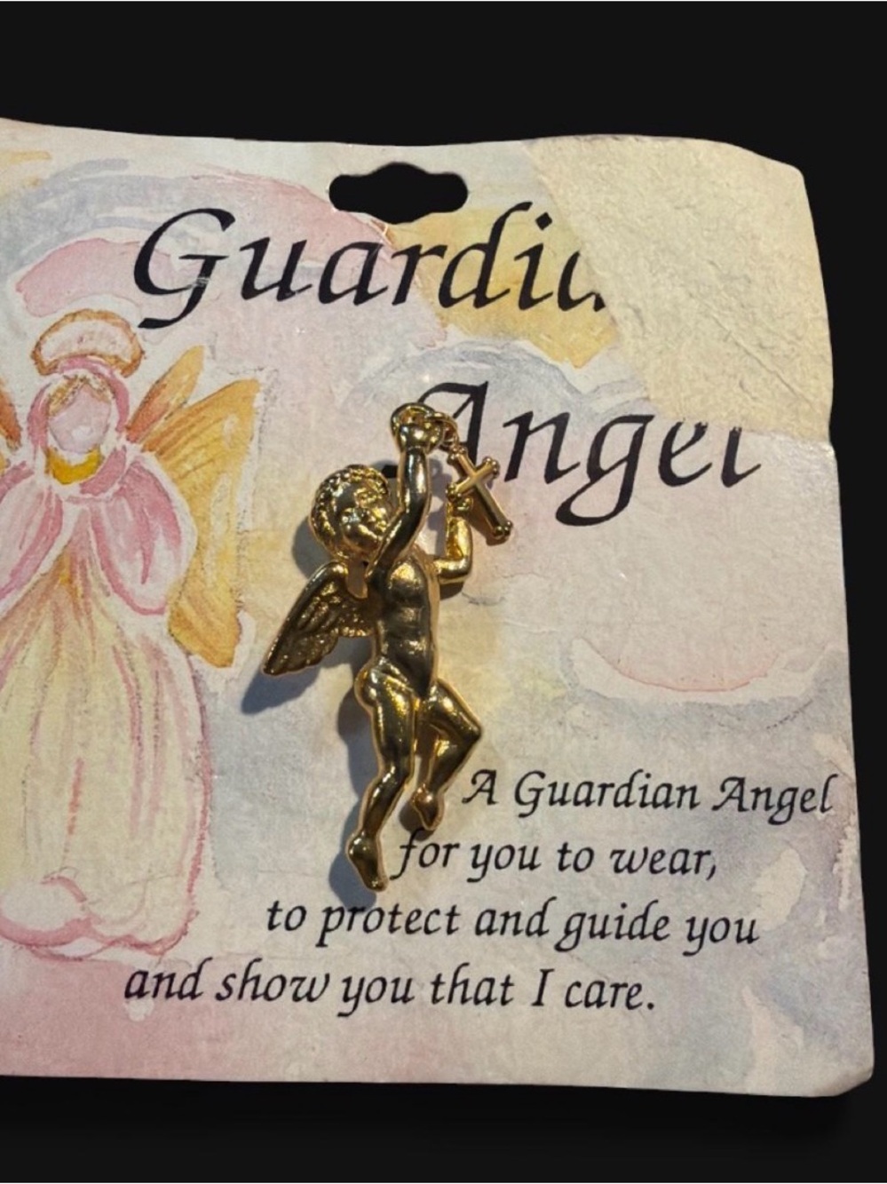 Vintage Gold Guardian Angel Pin - Faith-Inspired Women’s Jewelry
